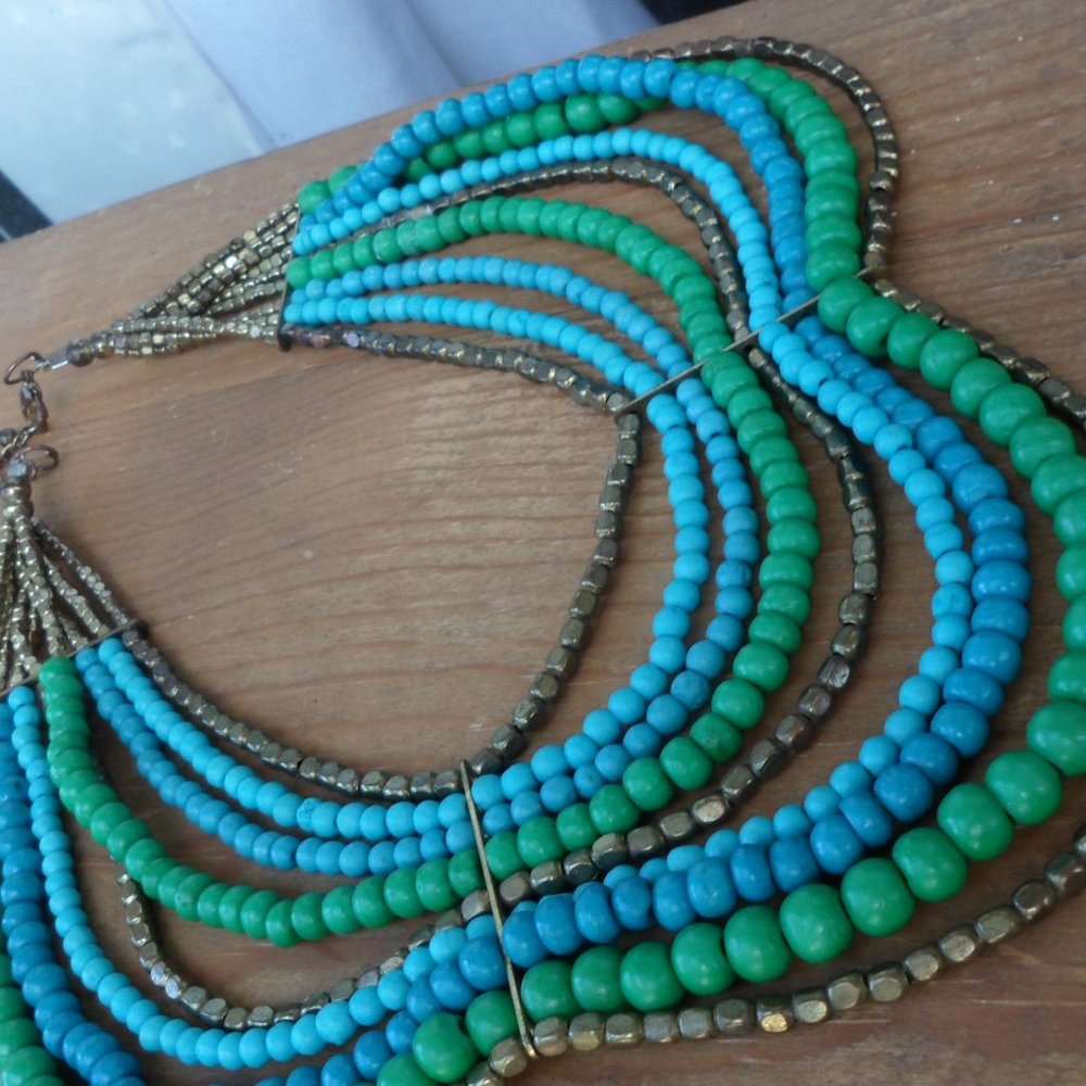 Boho Necklace super nice ETHNIC necklace, multi-beads layered necklace turquoise